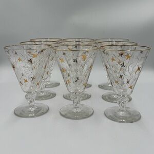 Vintage Libbey MCM Royal Fern Tulip Gold White Water Goblets Set of 9